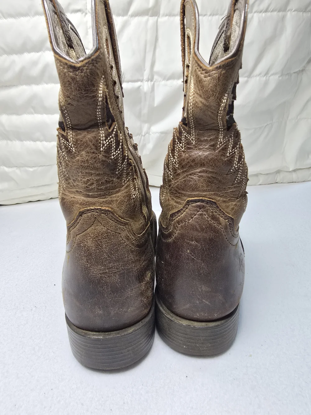 Ariat Youth Cowboy Boots US Size 3 Brown Leather Western Square Toe Flag Boots